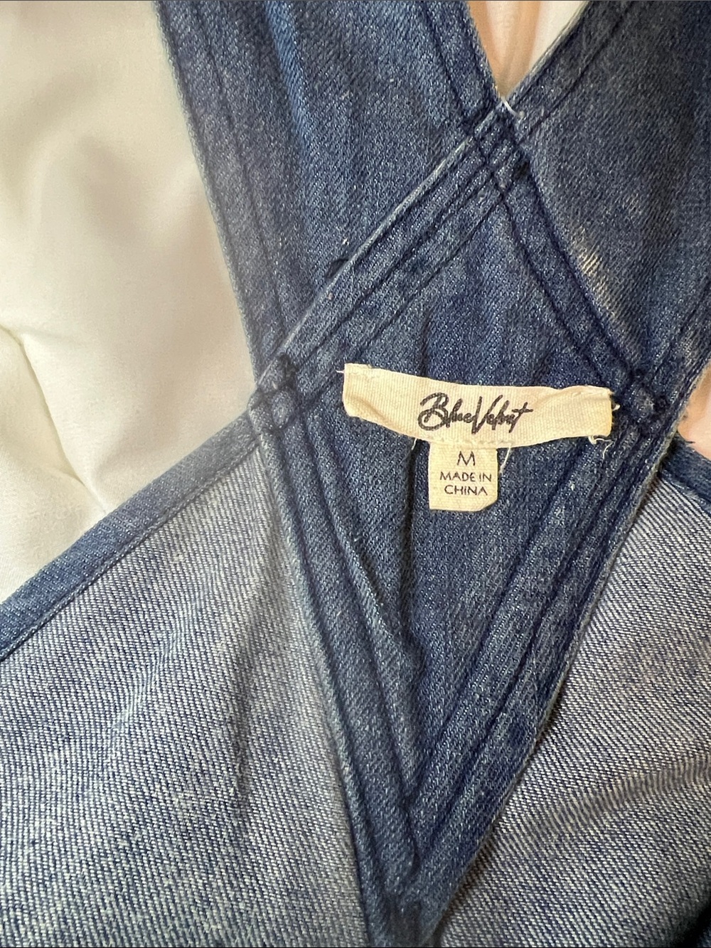 BLUE VELVET STARS and PEACE patchwork Denim Overalls wide leg oversized M L - Picture 2 of 7